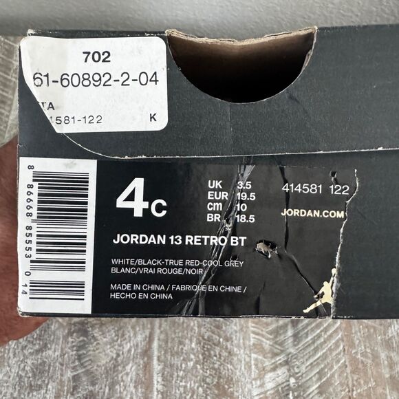 Nike Air Jordan 13 Retro BT Toddler Size 4c Sneakers White Black Red 414581-122 - Picture 10 of 11